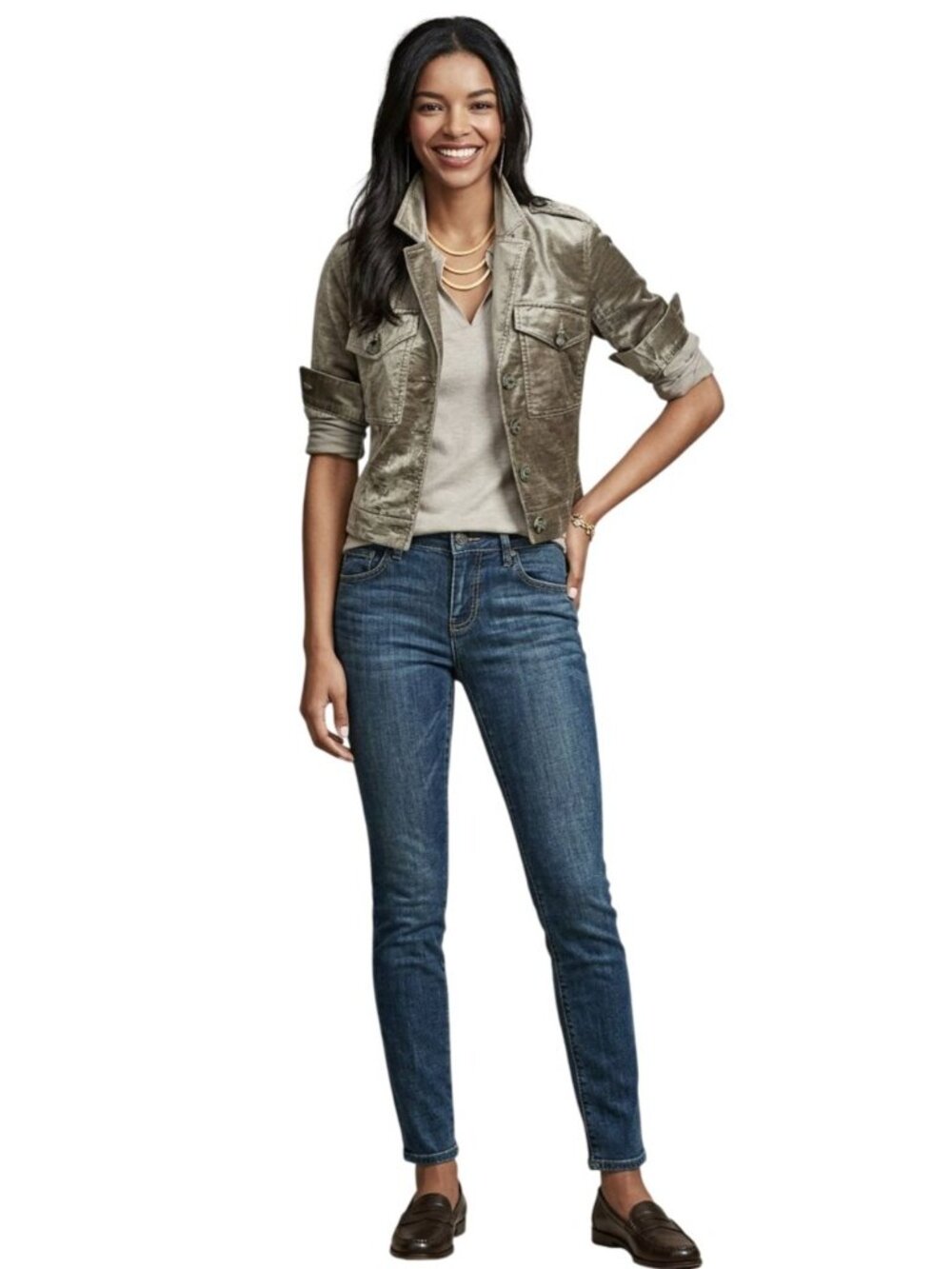 CAbi Women's Platinum Velvet Sunday Topper Military Style Cropped Jacket Size XS